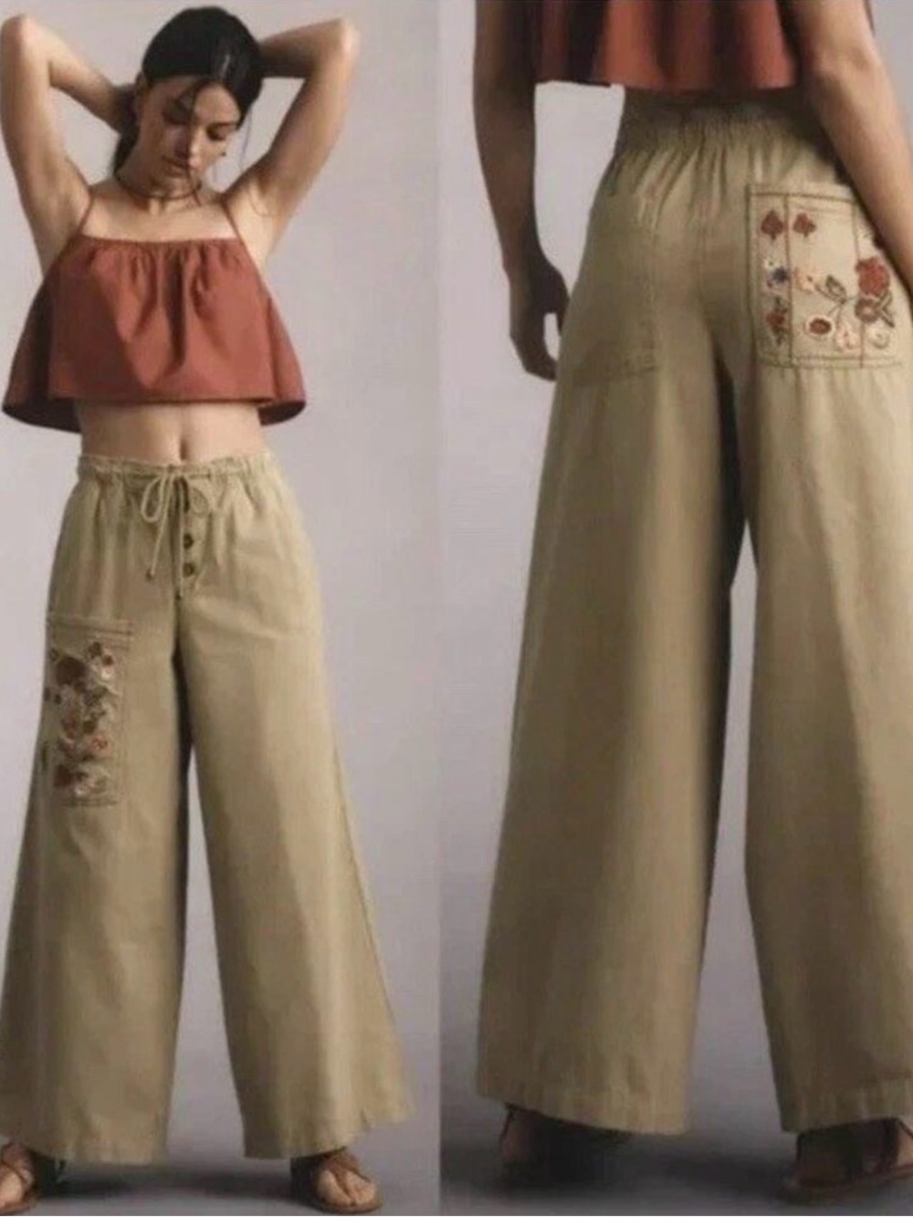 Anthropology x Pilcro Wide-Leg Embroidered Pants